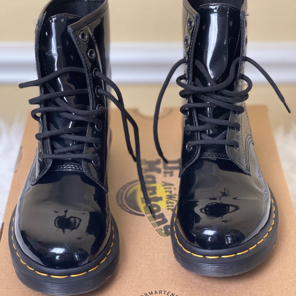 Black Polished Smooth lace up boots by Dr. Martens - Worn twice- like new!